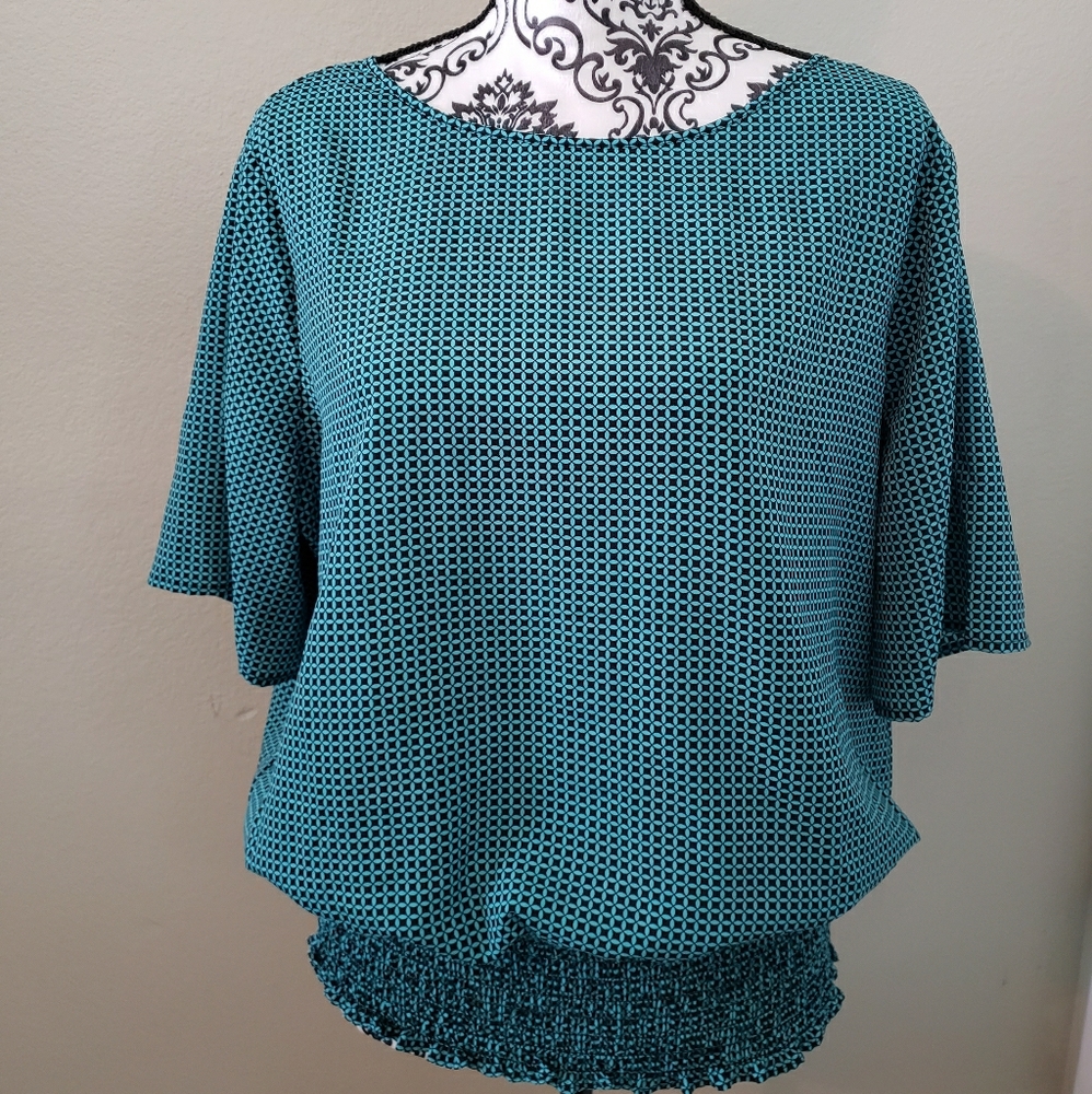 Michael Kors Aqua Green & black Geometric blouse